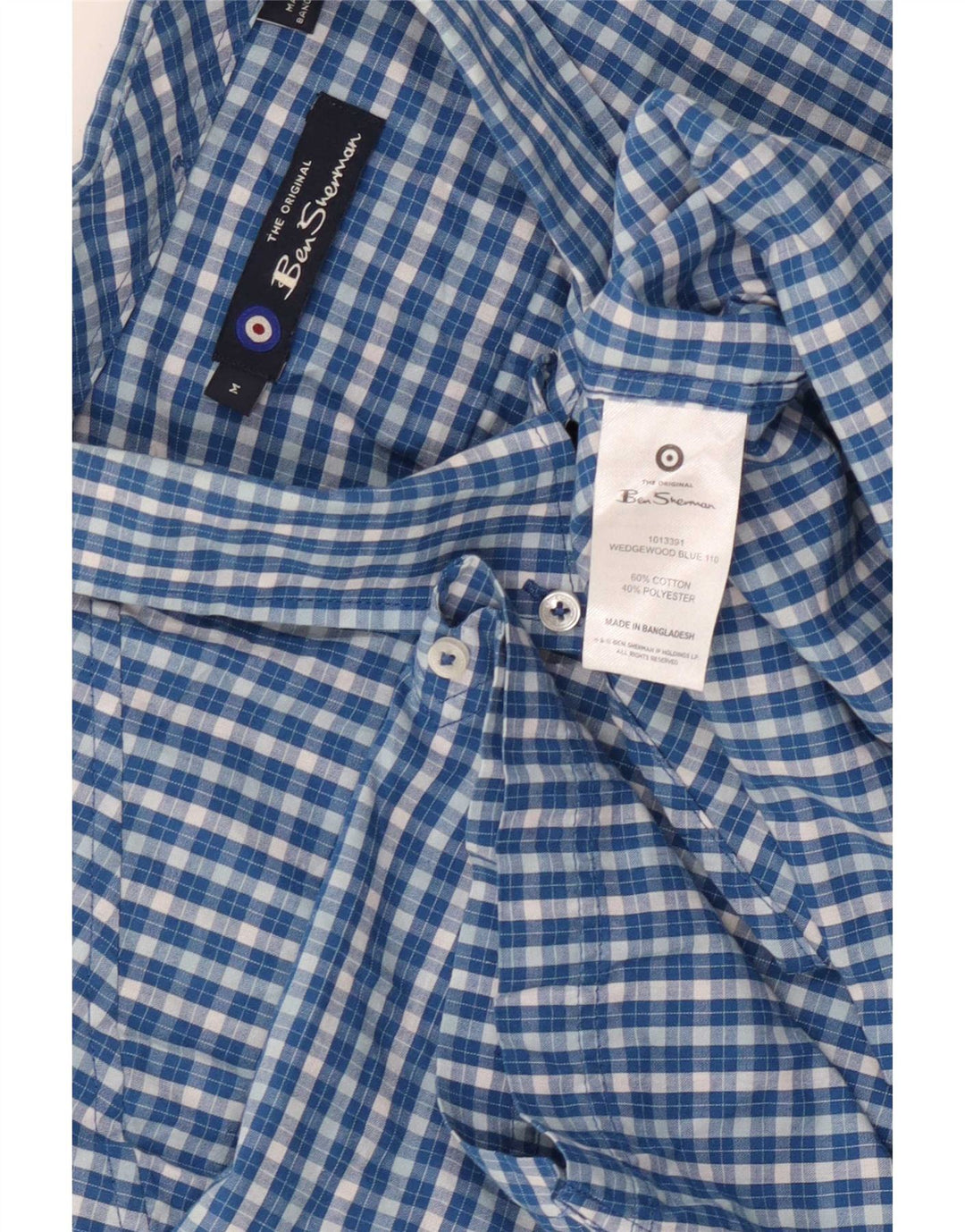Ben Sherman Mens Short Sleeve Shirt Medium Blue Check Cotton