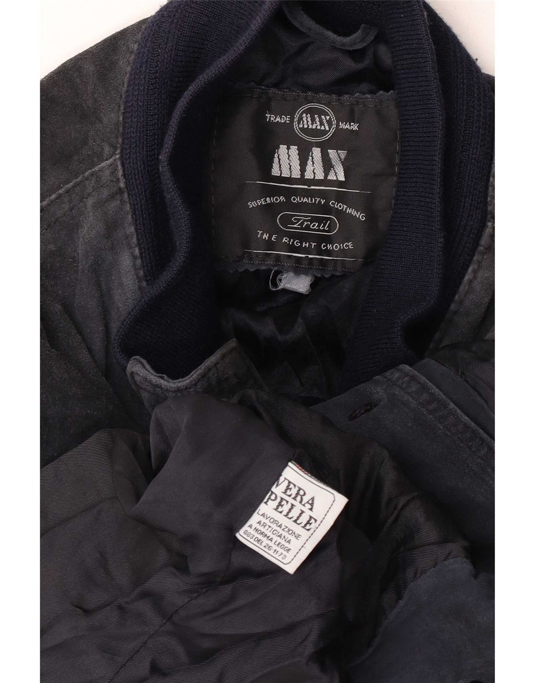 Max Mens Suede Bomber Jacket UK 38 Medium Navy Blue Leather