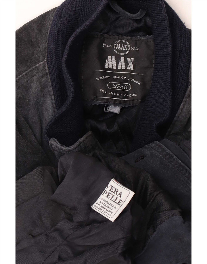 Max Mens Suede Bomber Jacket UK 38 Medium Navy Blue Leather