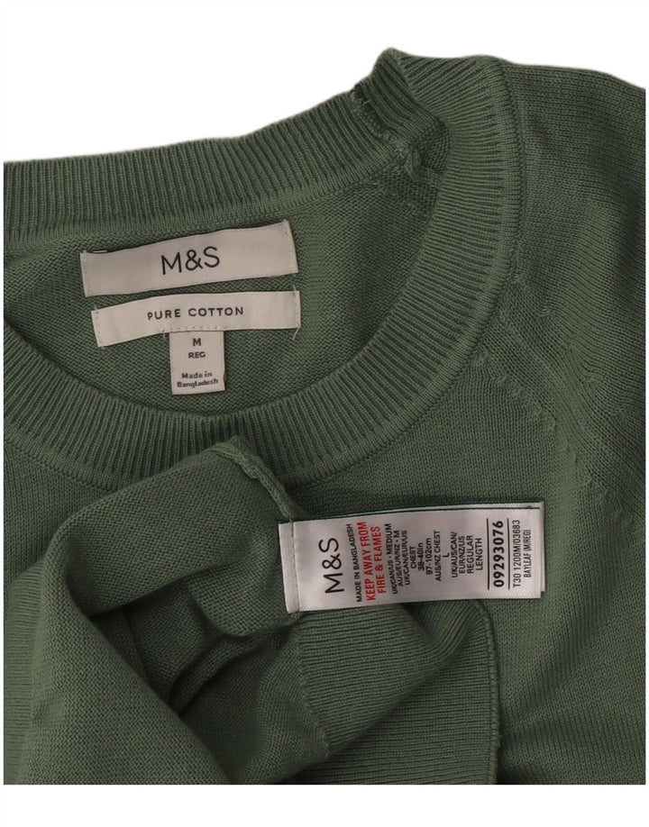 Marks & Spencer Mens Crew Neck Jumper Sweater Medium Green Cotton