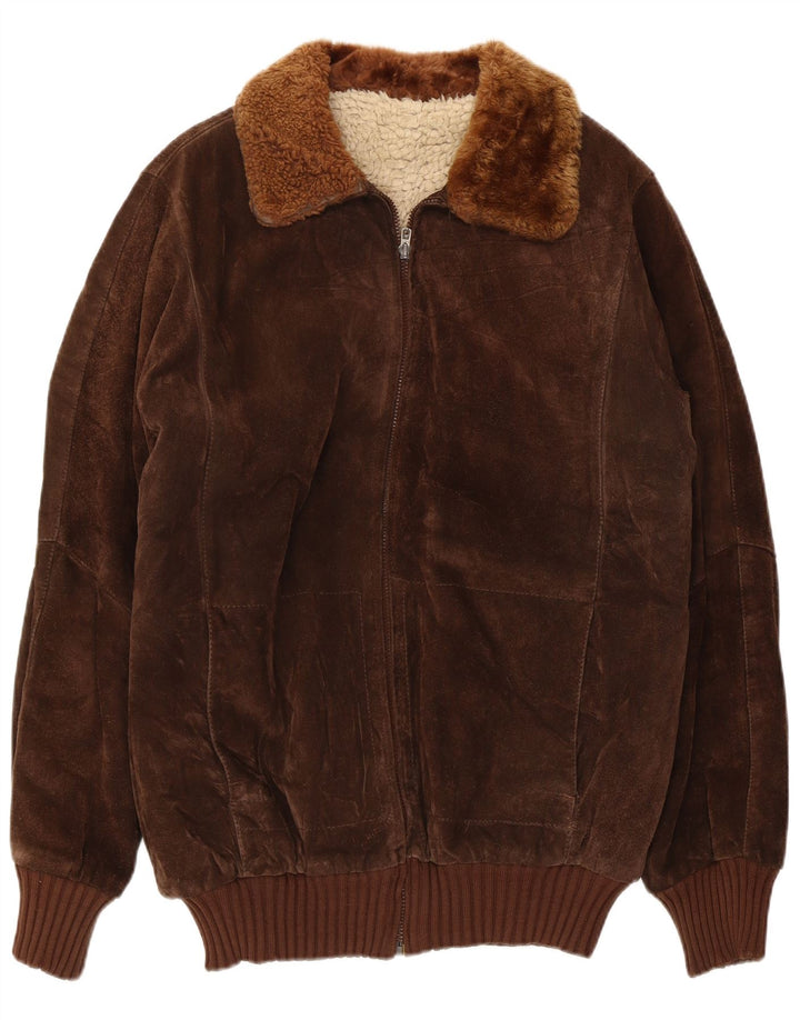 Vintage Mens Sherpa Suede Bomber Jacket UK 36 Small Brown