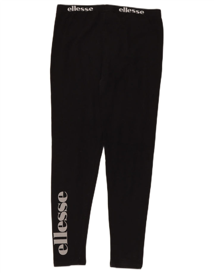 ELLESSE Womens Graphic Leggings UK 12 Medium  Black Cotton