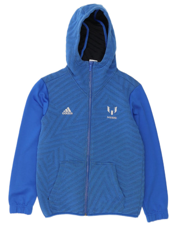 Adidas Boys MESSI Graphic Zip Sudadera con capucha suéter 11-12 años Azul Geométrico