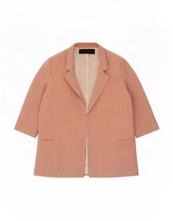 Zara Veste blazer ouverte à manches 3/4 pour femme UK 14 Viscose rose moyen