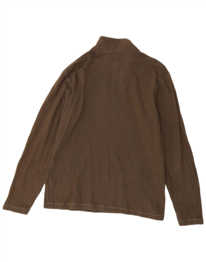 Eddie Bauer Mens Zip Neck Top Long Sleeve Medium Khaki Cotton