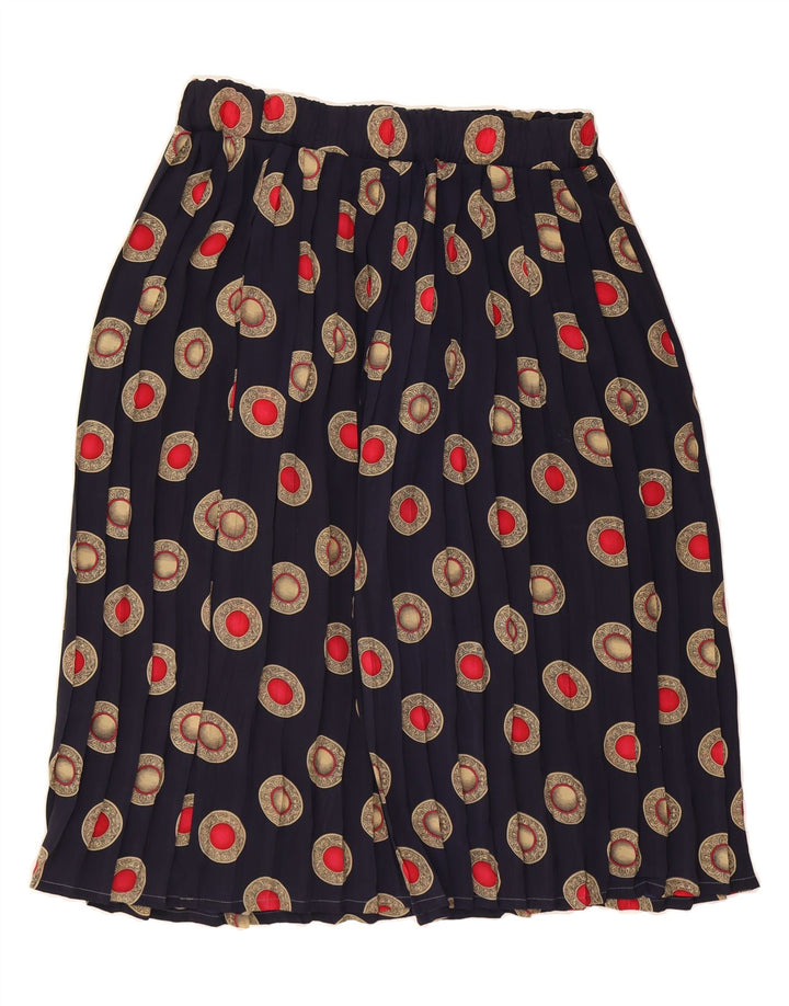 VINTAGE Womens Abstract Pattern Pleated Skirt W31 Medium Navy Blue Vintage Vintage and Second-Hand Vintage from Messina Hembry 