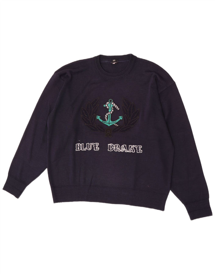 Blue Drake Mens Graphic Crew Neck Jumper Sweater Large Navy Blue