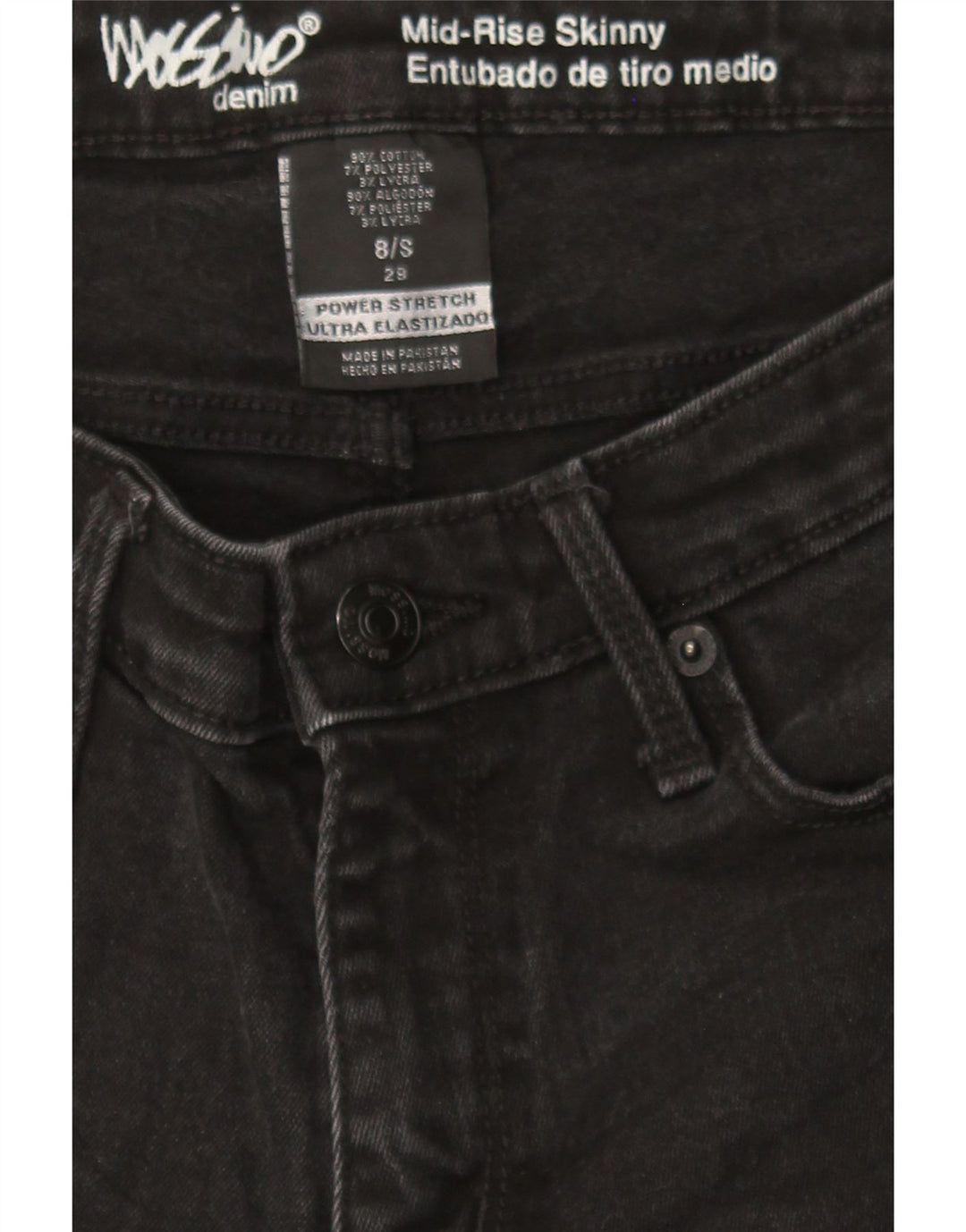 MOSSIMO Womens Mid Rise Distressed Skinny Jeans US 8 Medium W30 L29 Black Vintage Mossimo and Second-Hand Mossimo from Messina Hembry 