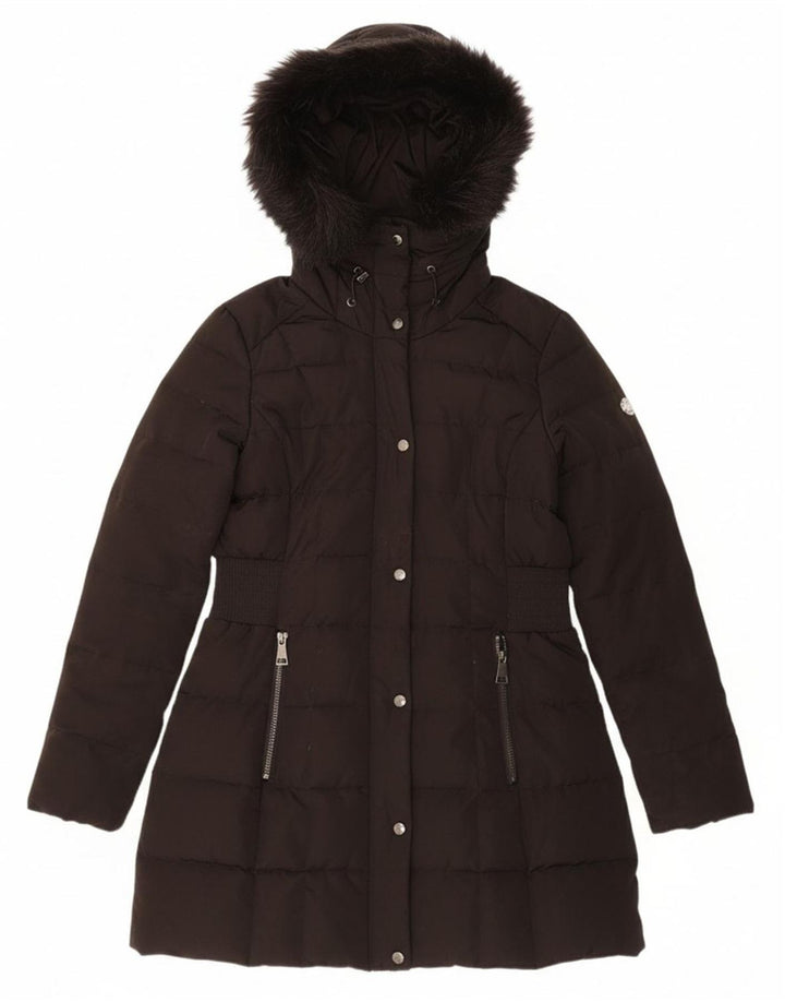CALVIN KLEIN Womens Hooded Padded Coat UK 10 Small Black Polyester Winter