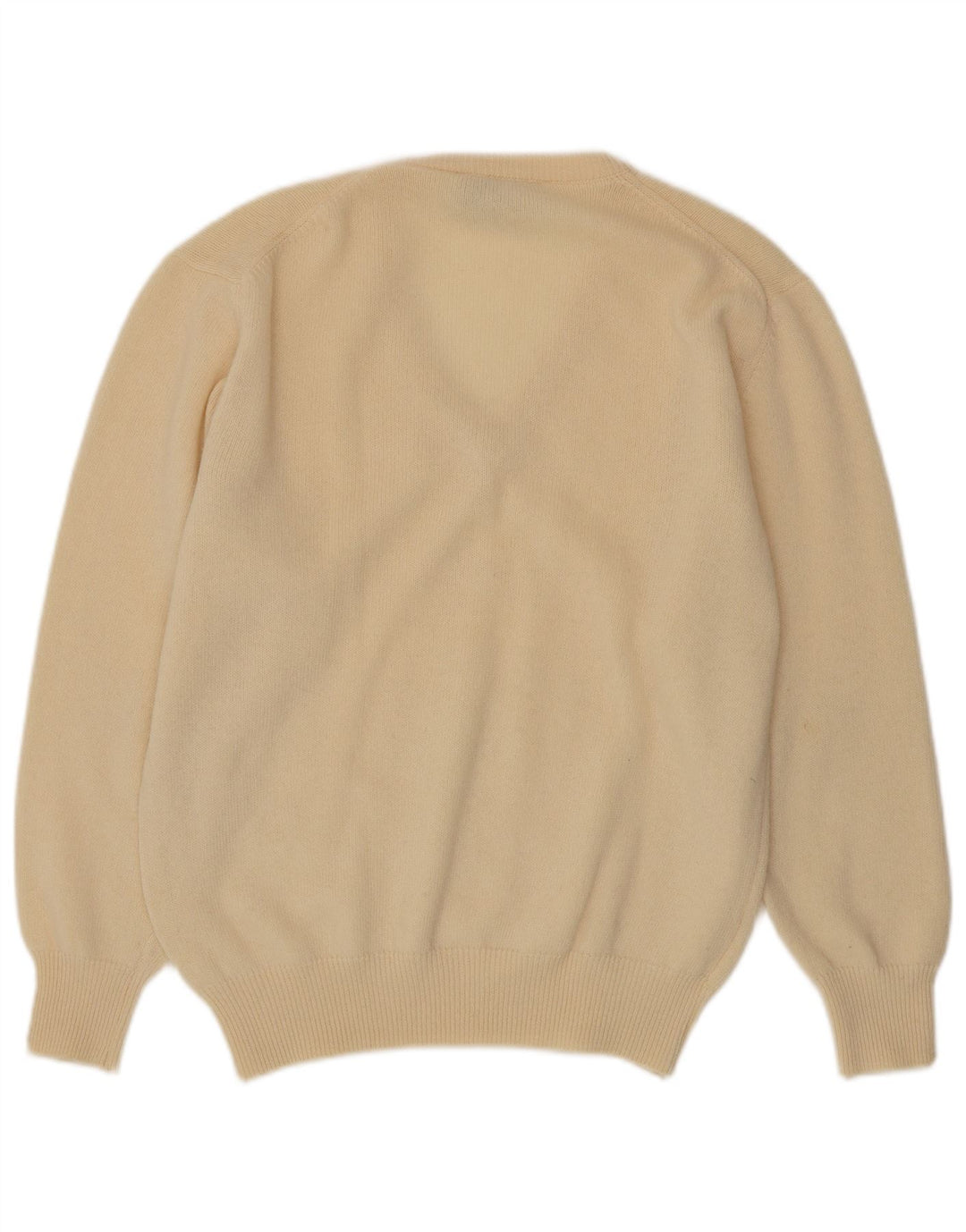 Vintage Mens V-Neck Jumper Sweater Medium Beige Lambswool