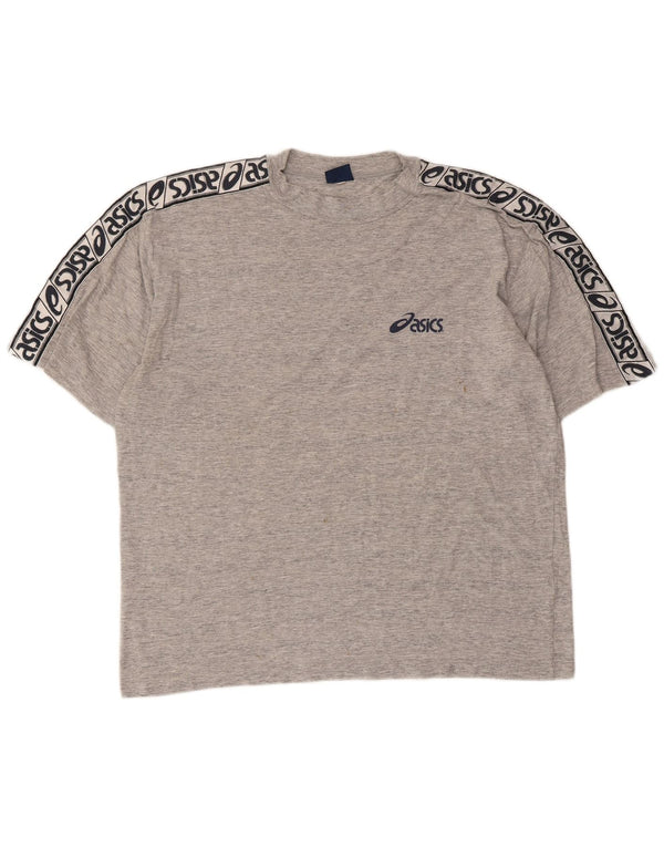 Camiseta gráfica masculina ASICS Top grande algodão manchado cinza