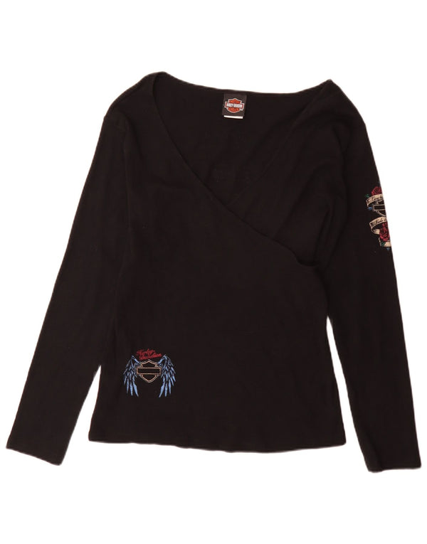 Harley Davidson Haut graphique pour femme à manches longues UK 18 XL Coton noir