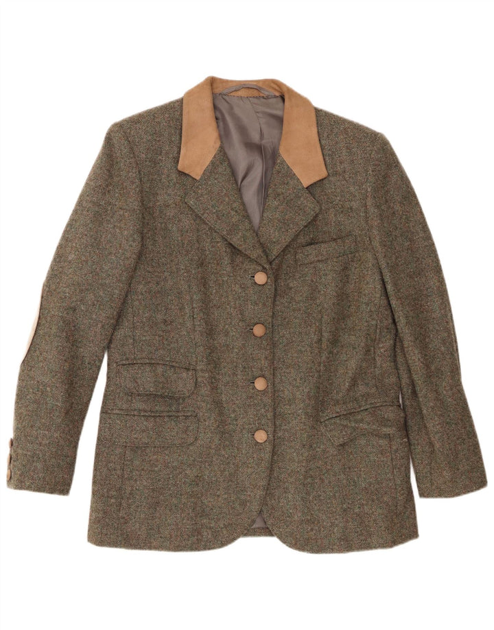 Jachetă Blazer Vintage pentru femei cu 4 nasturi UK 12 Medium Khaki Colorblock