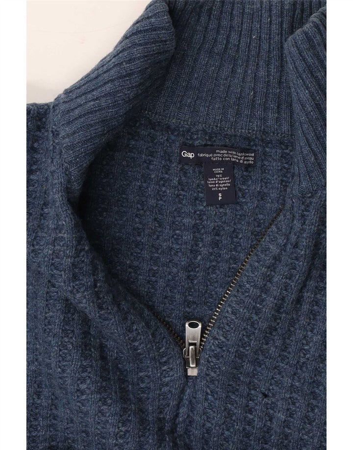 Gap Mens Zip Neck Jumper Sweater Small Blue Lambswool