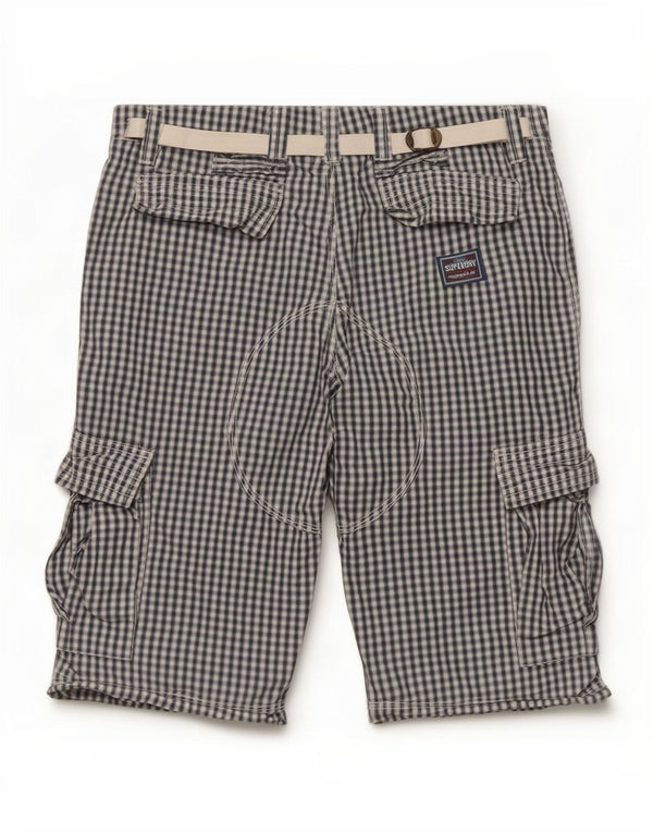 Superdry Mens Cargo Shorts Médio W32 Azul Marinho Algodão Gingham