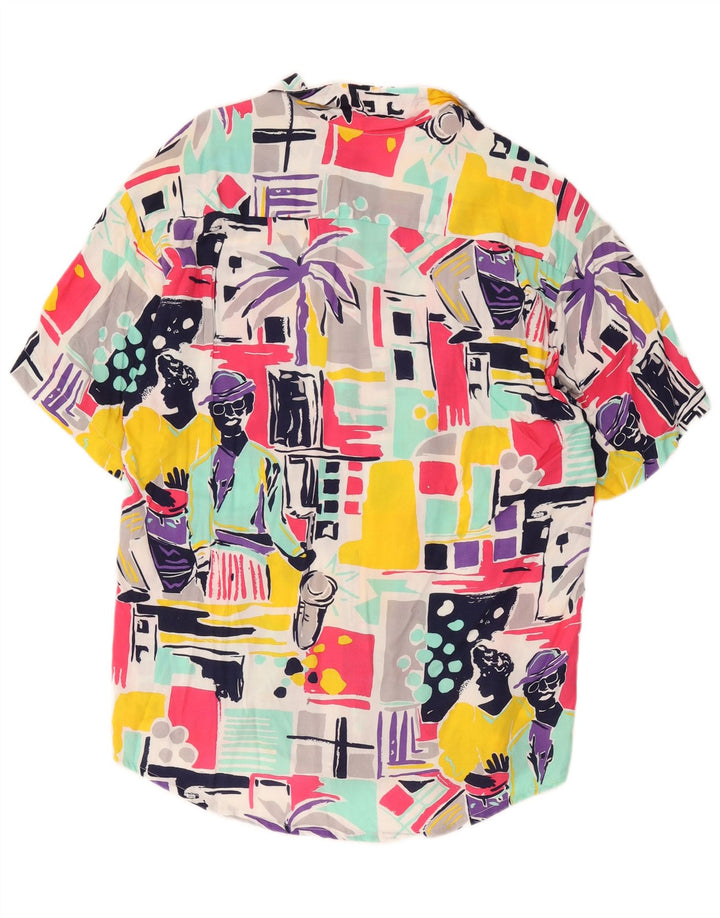Vintage Mens Graphic Short Sleeve Shirt Medium Multicoloured Patchwork