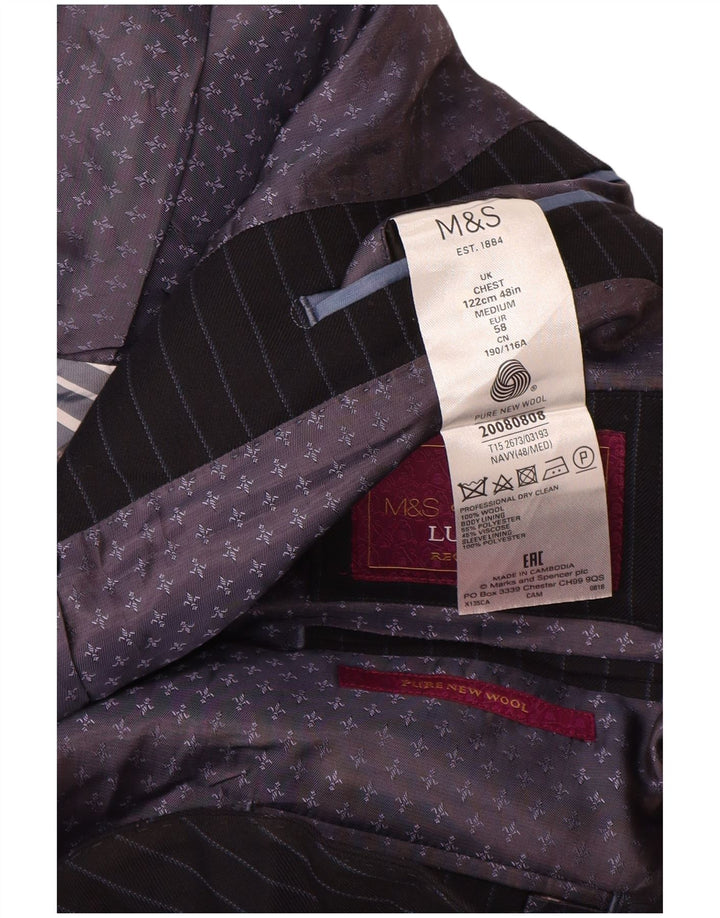 Marks & Spencer Herren-Blazer mit 2 Knöpfen, UK 48 4XL, Marineblau, Nadelstreifen