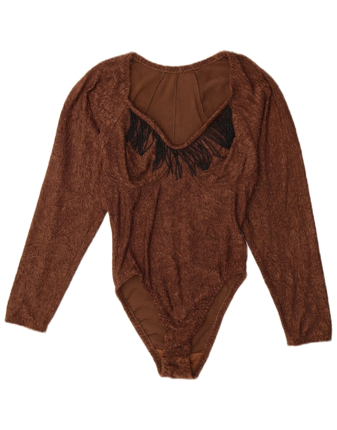 Vintage Womens Long Sleeve Bodysuit UK 12 Medium Brown Polyamide