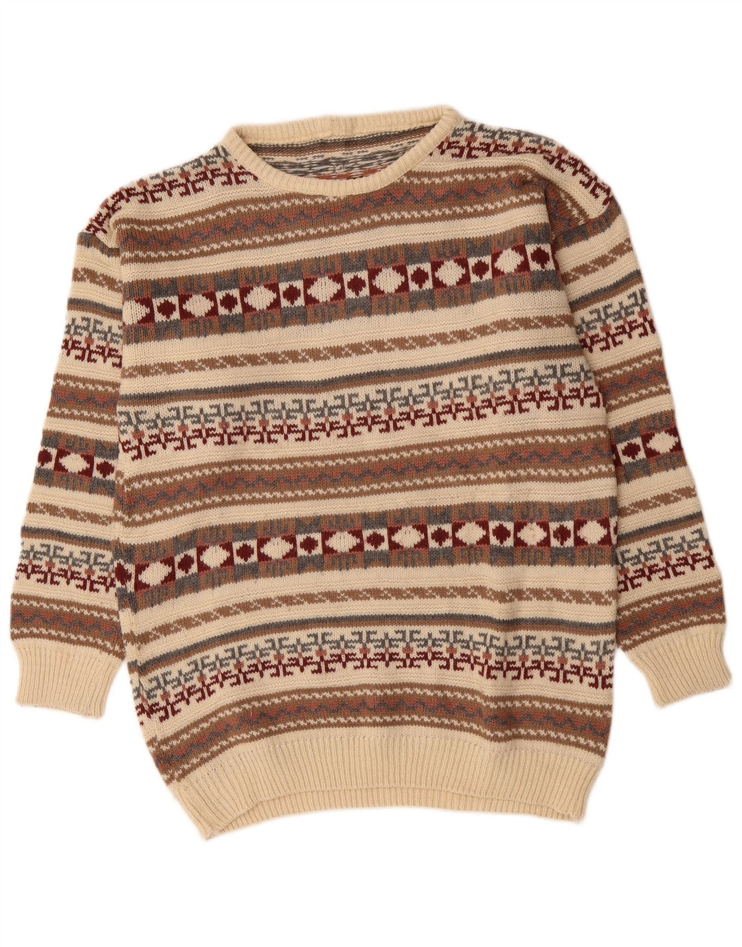 Vintage męski sweter z okrągłym dekoltem, średnio wielobarwny, geometryczny