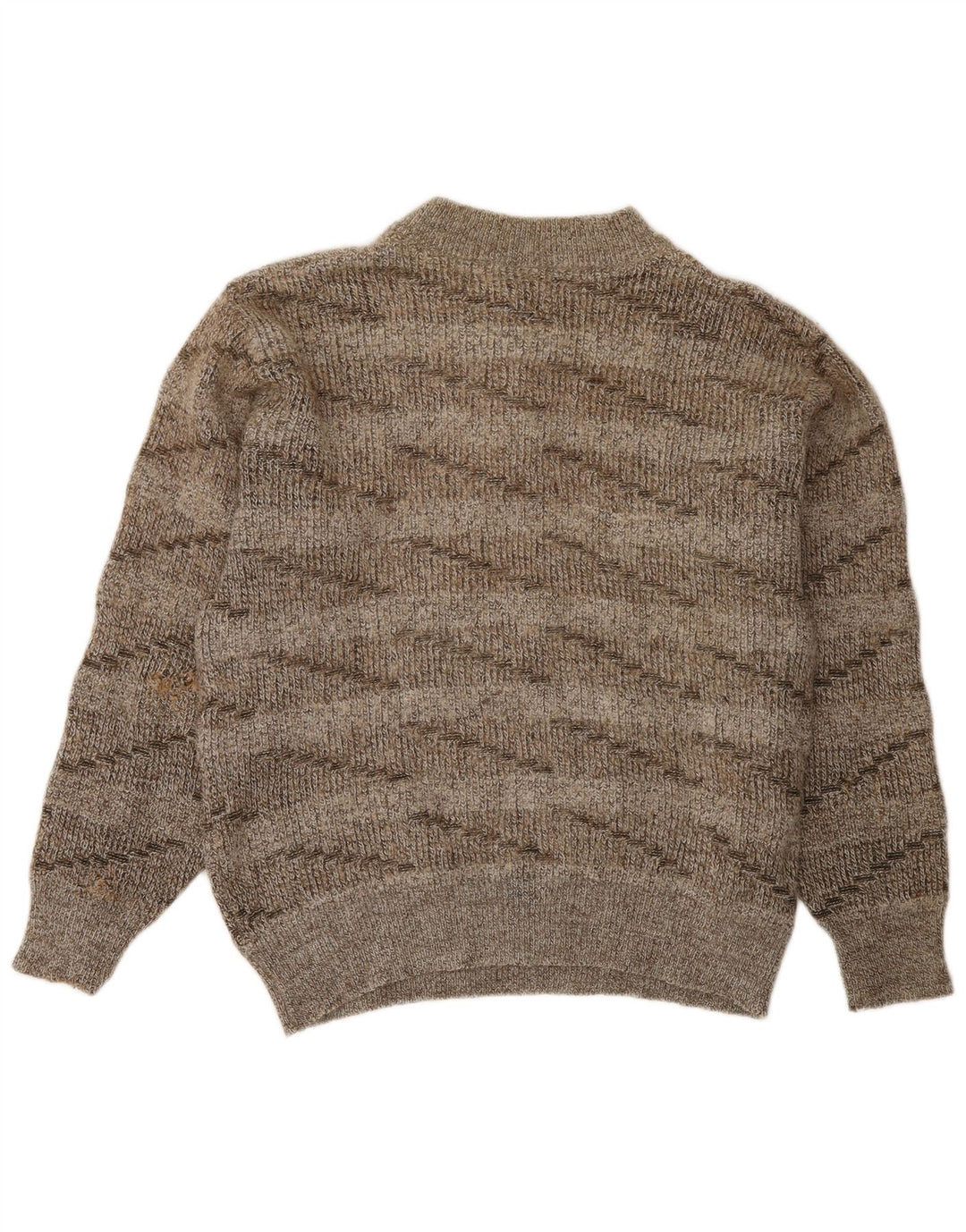 Vintage Womens Button Neck Jumper Sweater UK 16 Large Brown Striped Wool