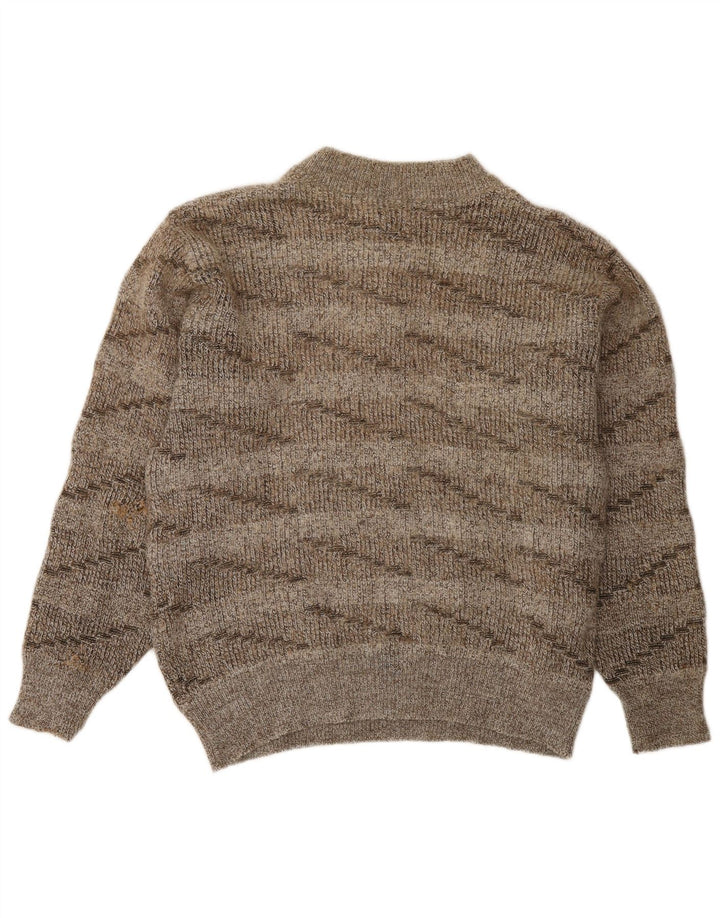 Vintage Womens Button Neck Jumper Sweater UK 16 Large Brown Striped Wool