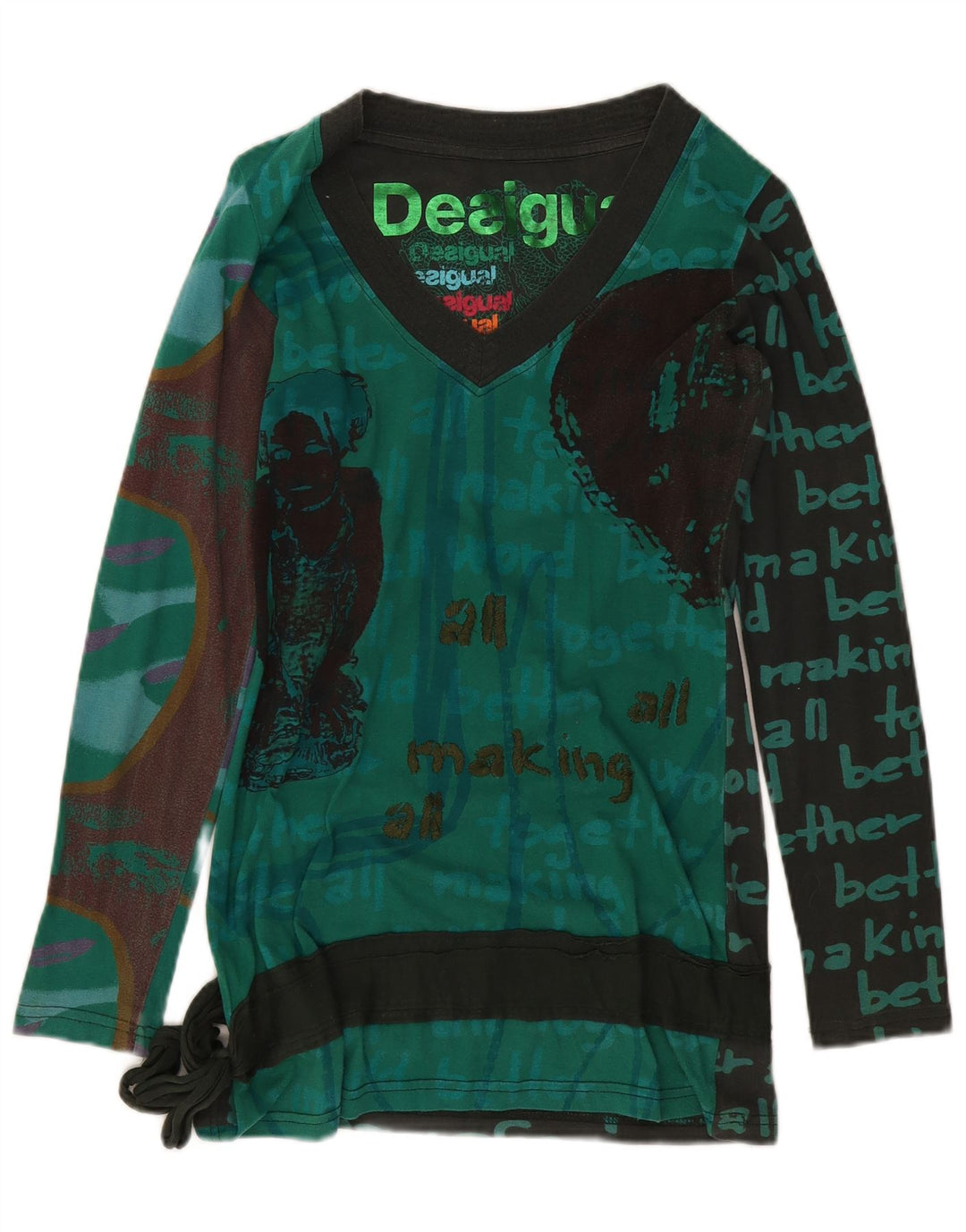 Desigual Tunica da donna con motivo astratto Top UK 14 Cotone verde medio