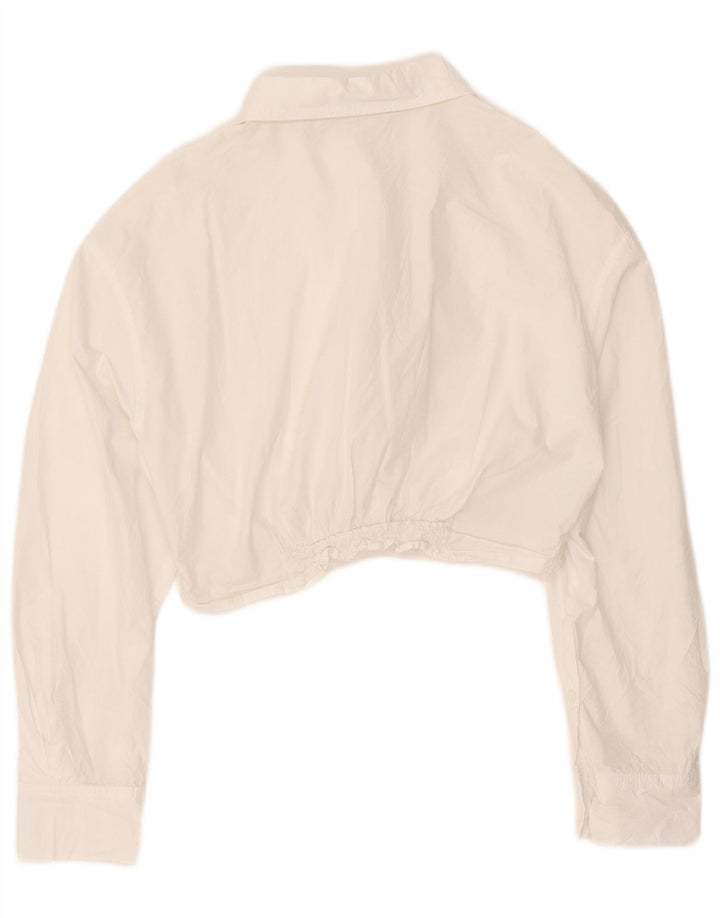 Zara Womens Crop Shirt Blouse UK 16 Medium White Cotton