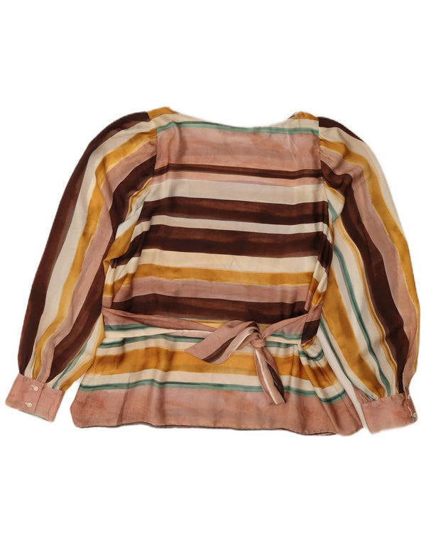 Zara Womens Long Sleeve Blouse Top UK 12 Medium Multicolore Rayé