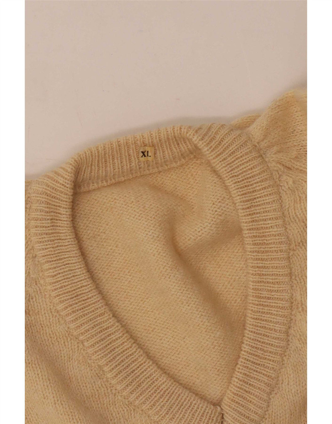 Vintage Mens V-Neck Jumper Sweater XL Beige
