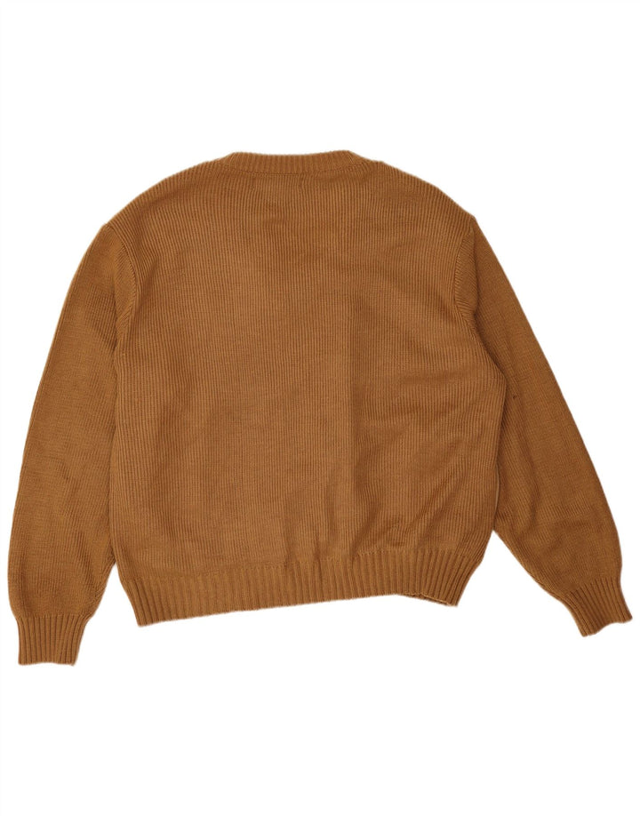 Mens Suede V-Neck Jumper Sweater XL Beige Acrylic