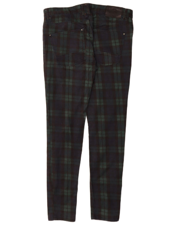 Zara Mens Slim Casual Trousers EU 44 Large W34 L32 Navy Blue Check Cotton