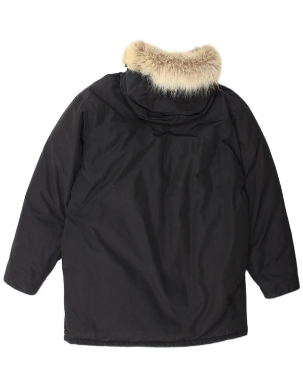 Woolrich Mens Hooded Parka Jacket UK 40 Large Black Cotton