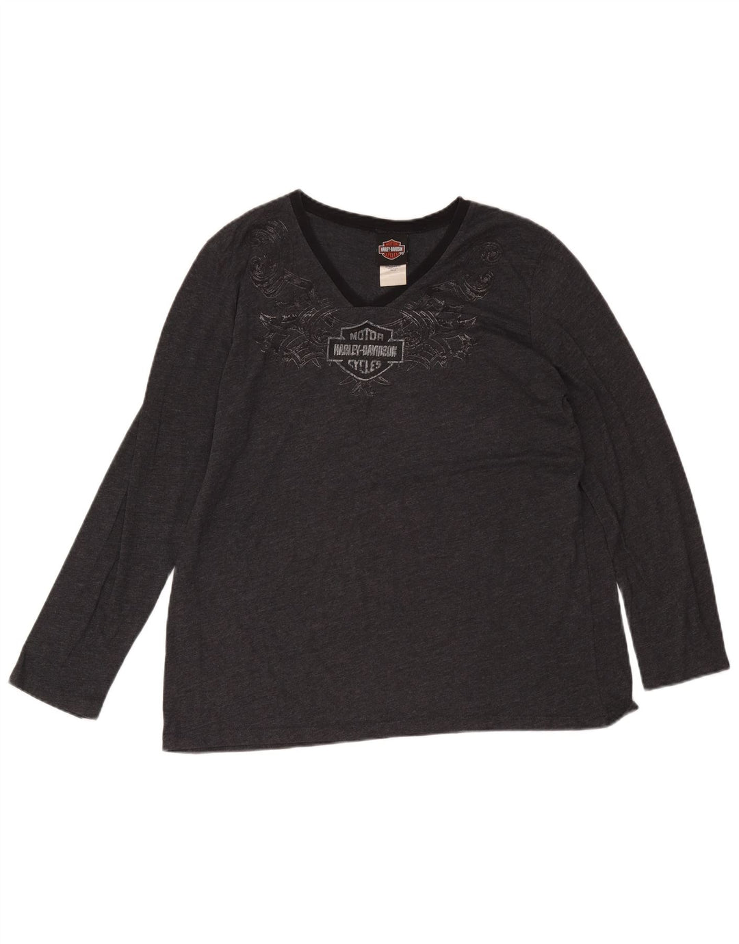 Harley Davidson Womens Top Long Sleeve UK 20 2XL Grey Cotton