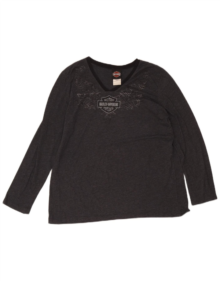 Harley Davidson Womens Top Long Sleeve UK 20 2XL Grey Cotton