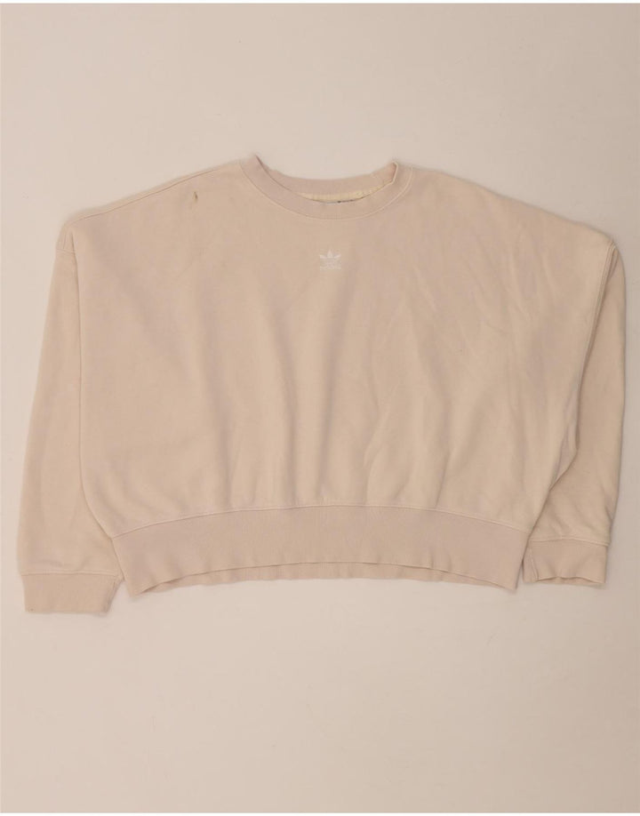 Adidas Womens Crop Oversized Sweatshirt Jumper UK 14 Medium Beige Cotton