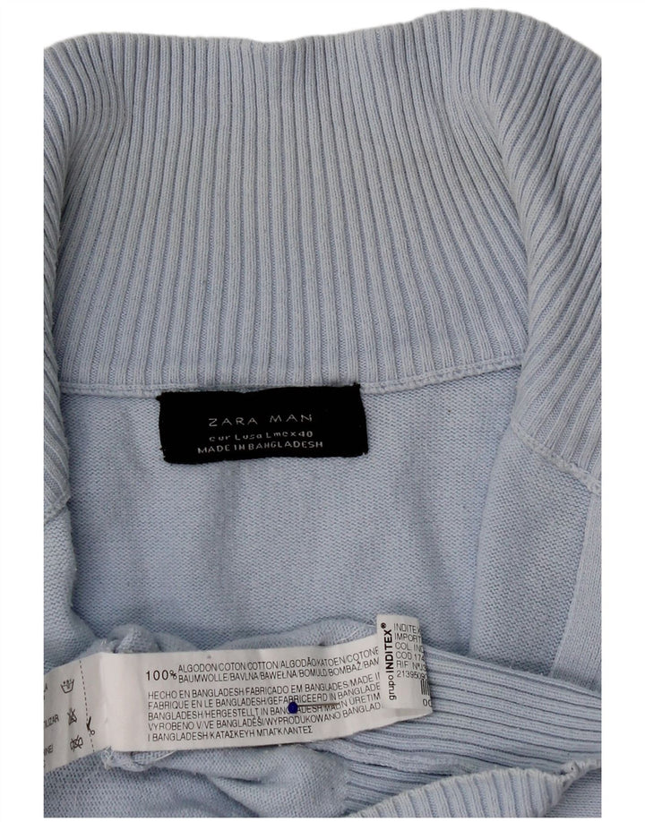 Zara Męski sweter rozpinany, duży, niebieski, bawełniany