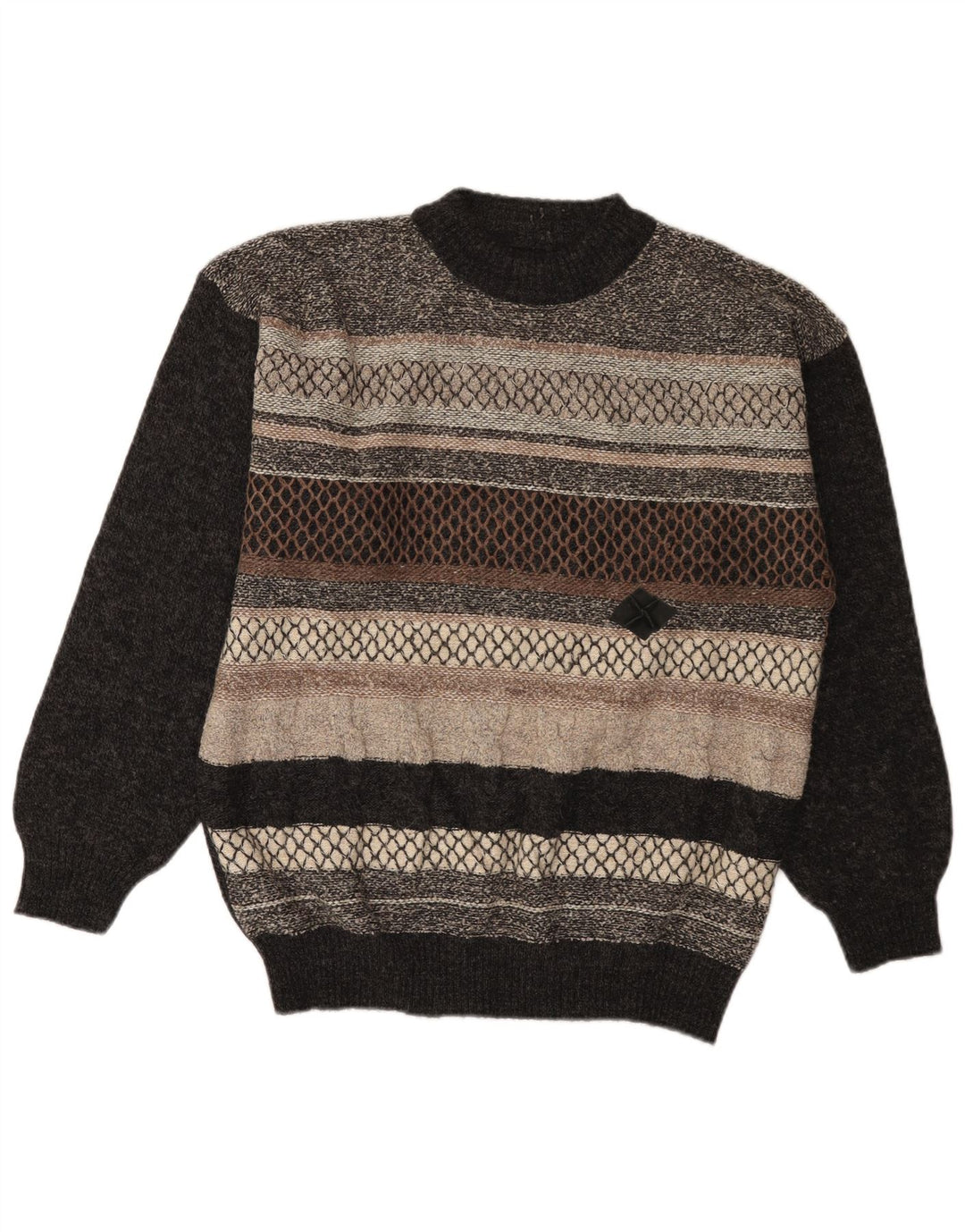 Vintage Mens Crew Neck Jumper Sweater IT 52 Large Grey Colourblock Wool