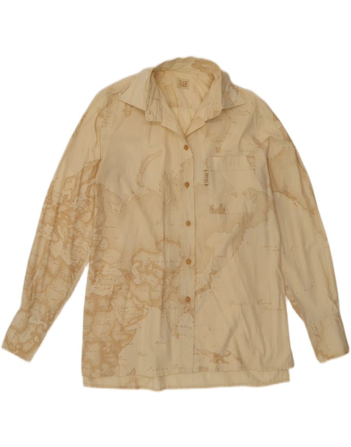 ALVIERO MARTINI Womens Graphic Shirt IT 42 Medium Beige Cotton