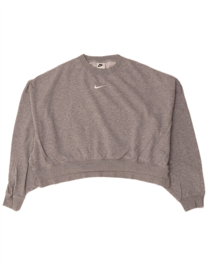 Nike Womens Crop Oversized Sweatshirt Jumper UK 10 Small Grey Flecked