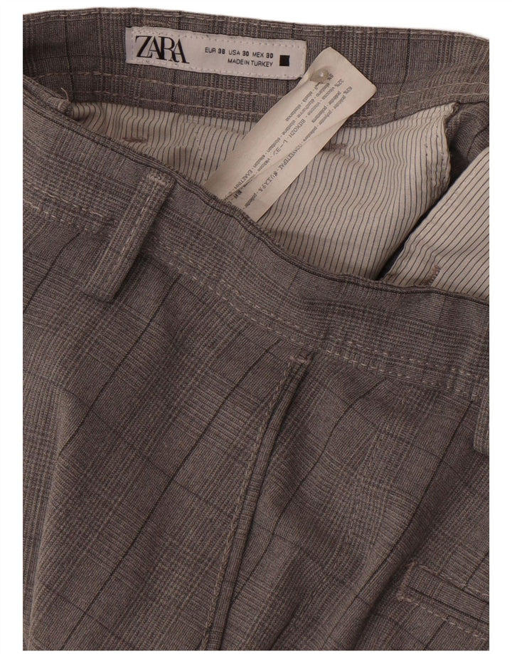Zara Mens Slim Chino Trousers EU 38 Small W30 L28 Grey Check Polyester