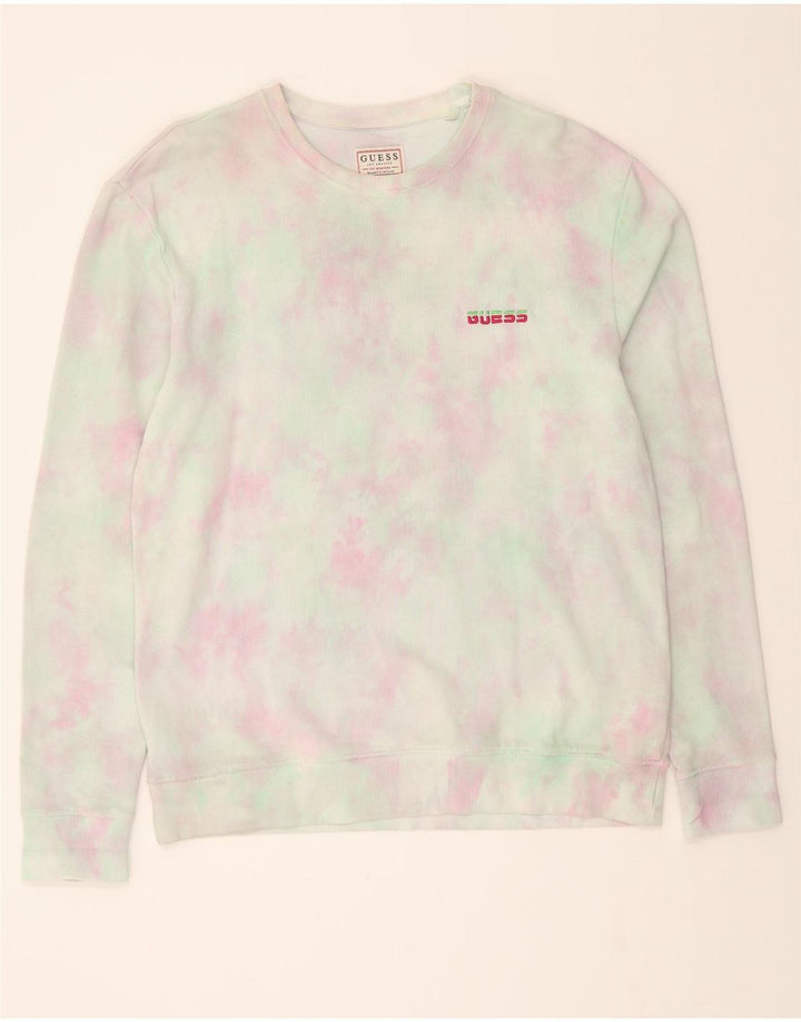 GUESS Womens Oversized Sweatshirt Jumper UK 14 Medium Green Tie Dye Cotton Vintage Guess and Second-Hand Guess from Messina Hembry 