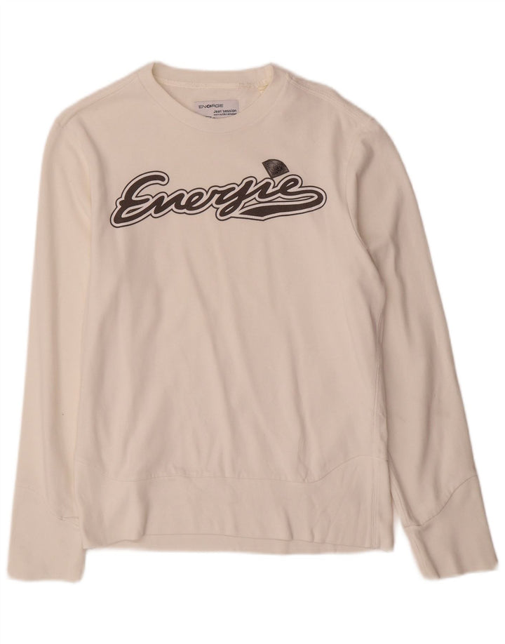ENERGIE Womens Graphic Sweatshirt Jumper UK 14 Medium White Cotton