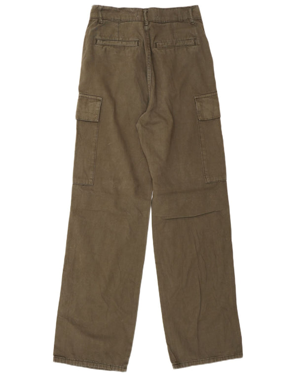 Zara Womens Straight Cargo Trousers EU 34 2XS W25 L31 Khaki