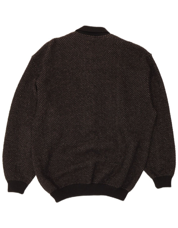 Cobra Pull à col polo pour homme IT 52 Large laine noire à losanges/diamants