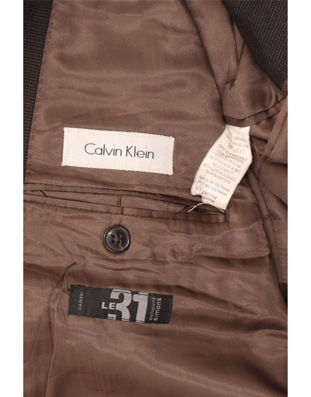 Giacca blazer a 2 bottoni da uomo Calvin Klein UK 44 2XL Lana pied de poule marrone
