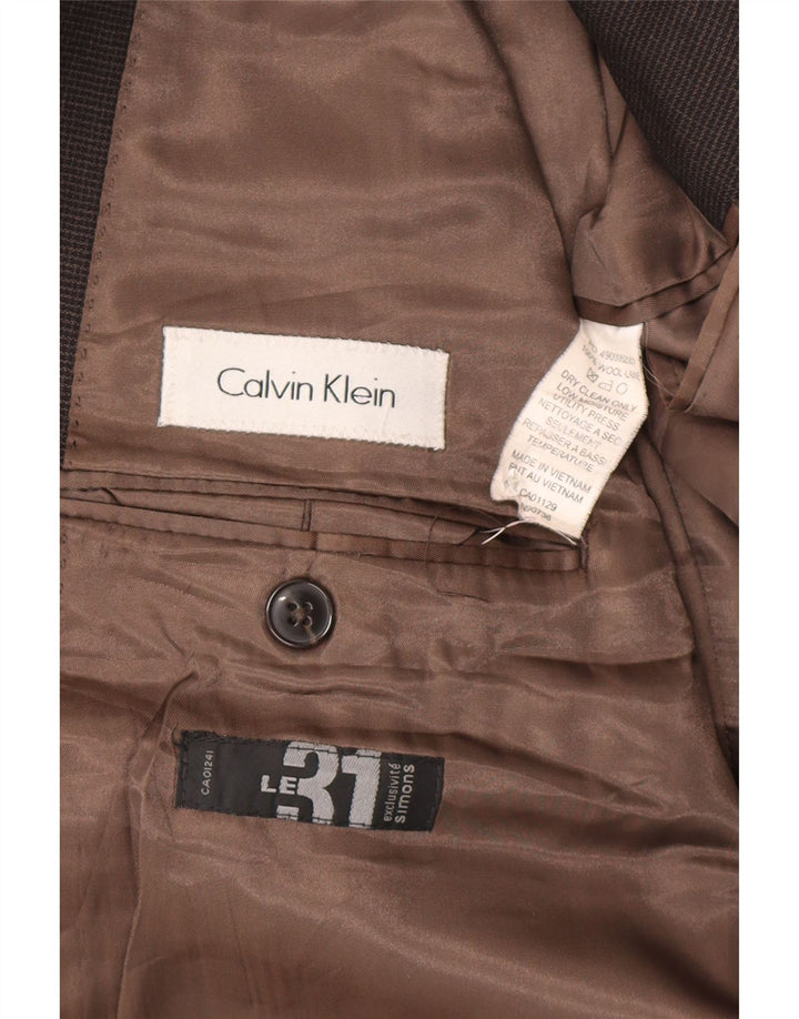 Giacca blazer a 2 bottoni da uomo Calvin Klein UK 44 2XL Lana pied de poule marrone