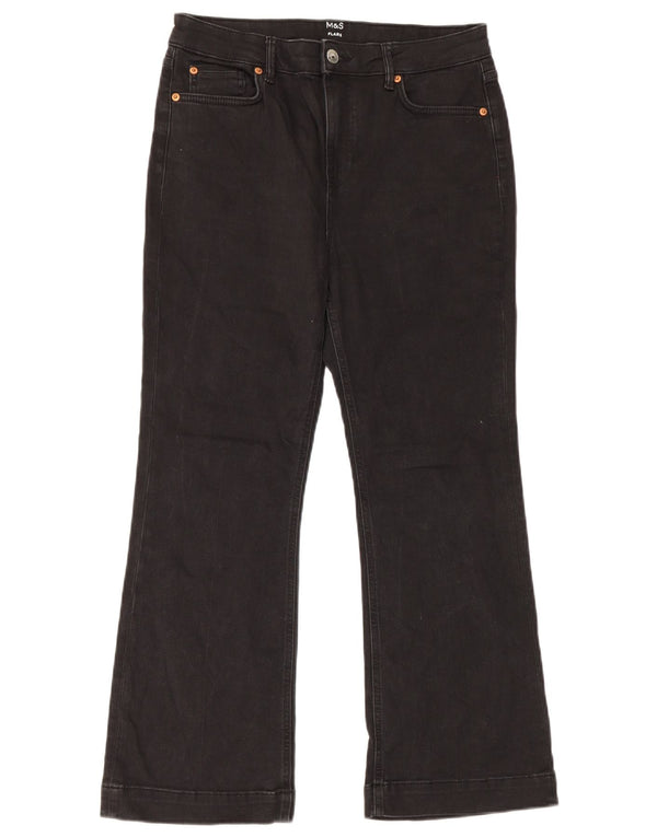 Marks & Spencer Womens Flared Jeans UK 14 Large W32 L27 Black Cotton