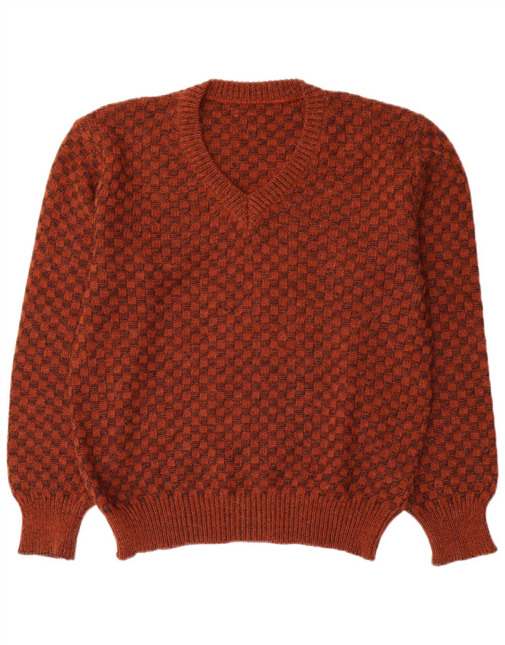 Vintage herre V-hals sweater lille brun geometrisk