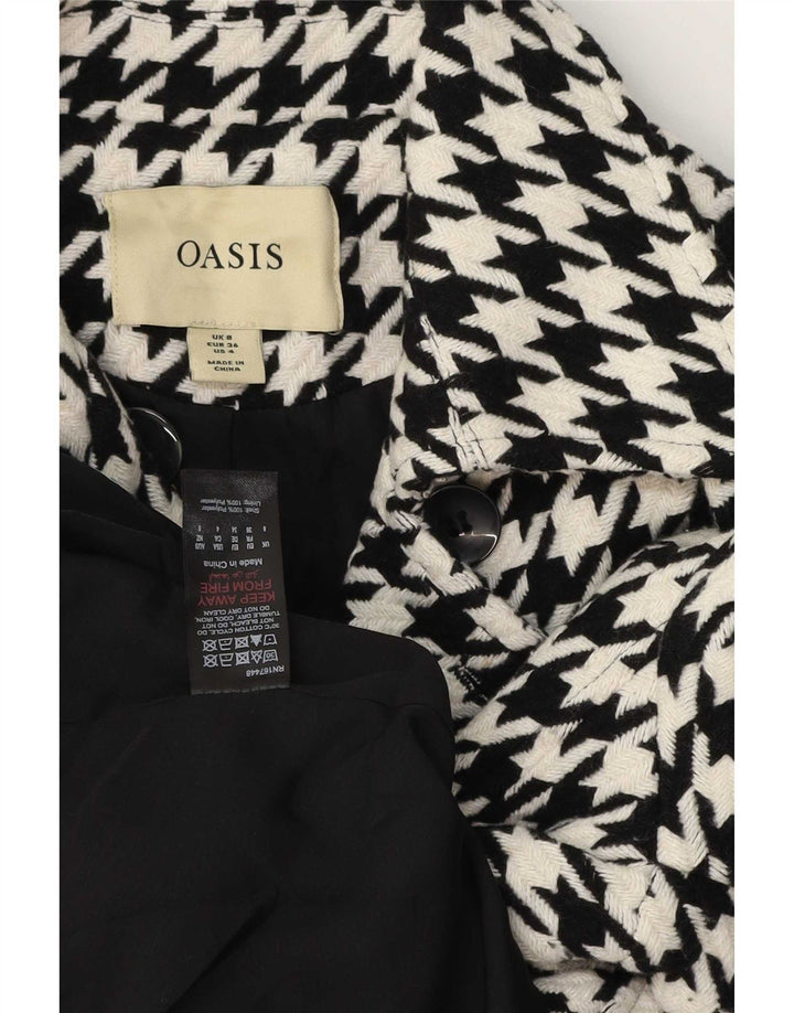Oasis Womens Double Breasted Coat UK 8 Small Black Houndstooth Polyester