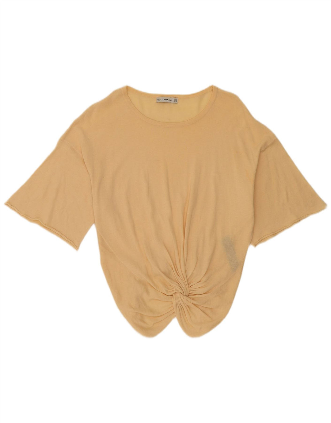 Zara Womens 3/4 Sleeve Blouse Top UK 14 Medium Beige Cotton